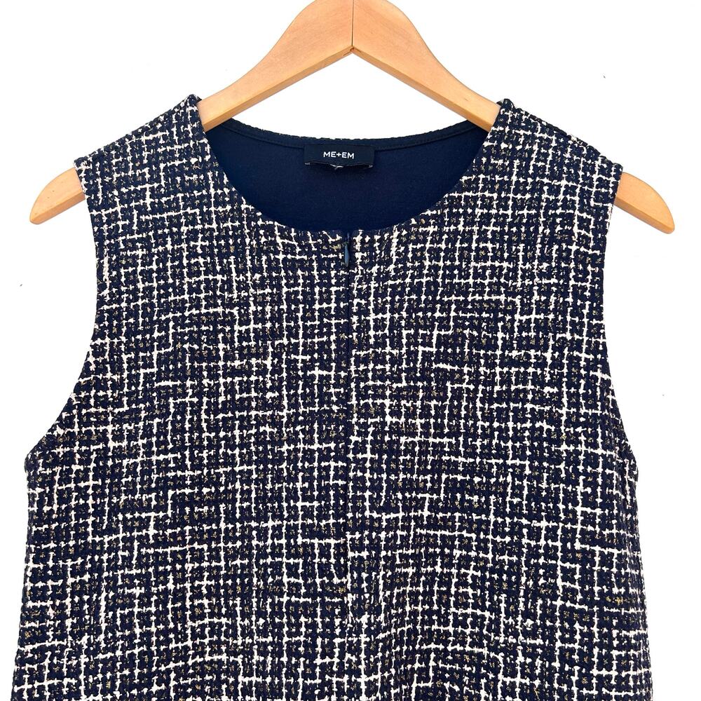 ME+EM Ponte Jacquard Tweed Shift Mini Dress Short 8 Navy Blue Office Work - Picture 6 of 10